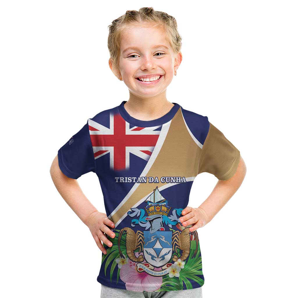 Personalized Tristan da Cunha Kid T Shirt Coat Of Arms - Flag Style