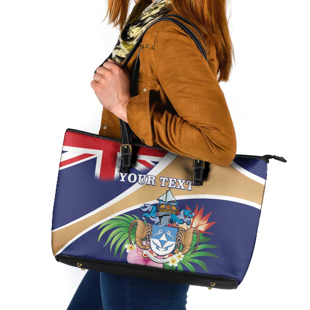 Personalized Tristan da Cunha Leather Tote Bag Coat Of Arms - Flag Style