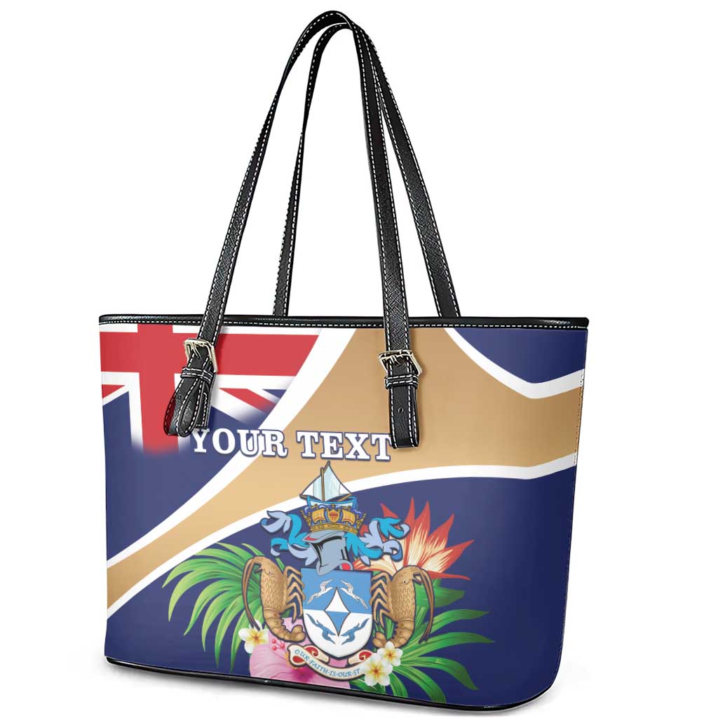 Personalized Tristan da Cunha Leather Tote Bag Coat Of Arms - Flag Style