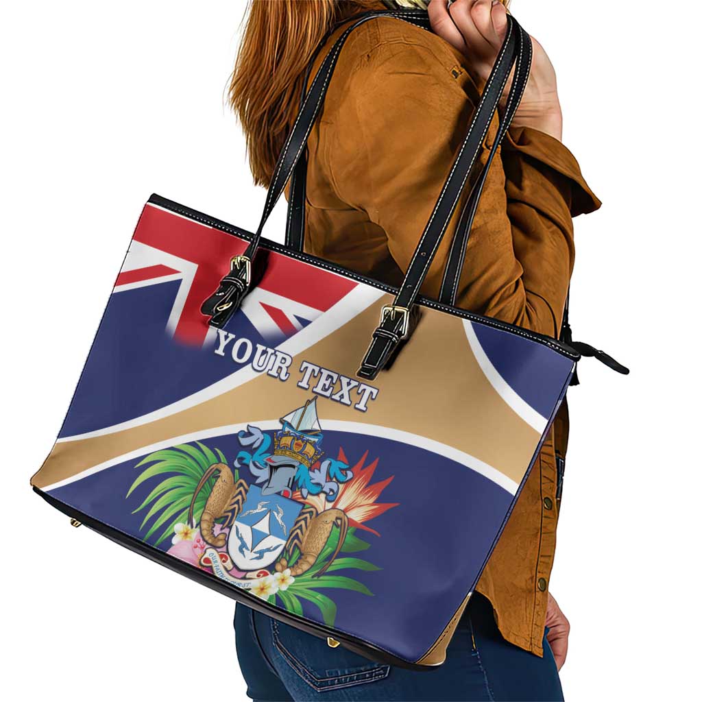 Personalized Tristan da Cunha Leather Tote Bag Coat Of Arms - Flag Style