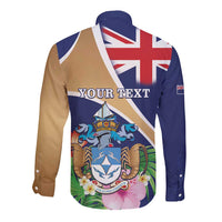 Personalized Tristan da Cunha Long Sleeve Button Shirt Coat Of Arms - Flag Style