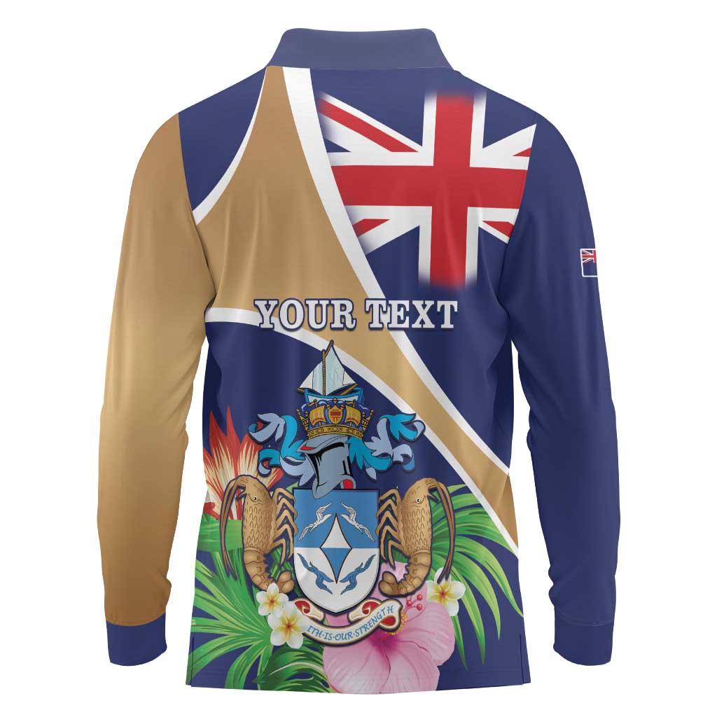 Personalized Tristan da Cunha Long Sleeve Polo Shirt Coat Of Arms - Flag Style
