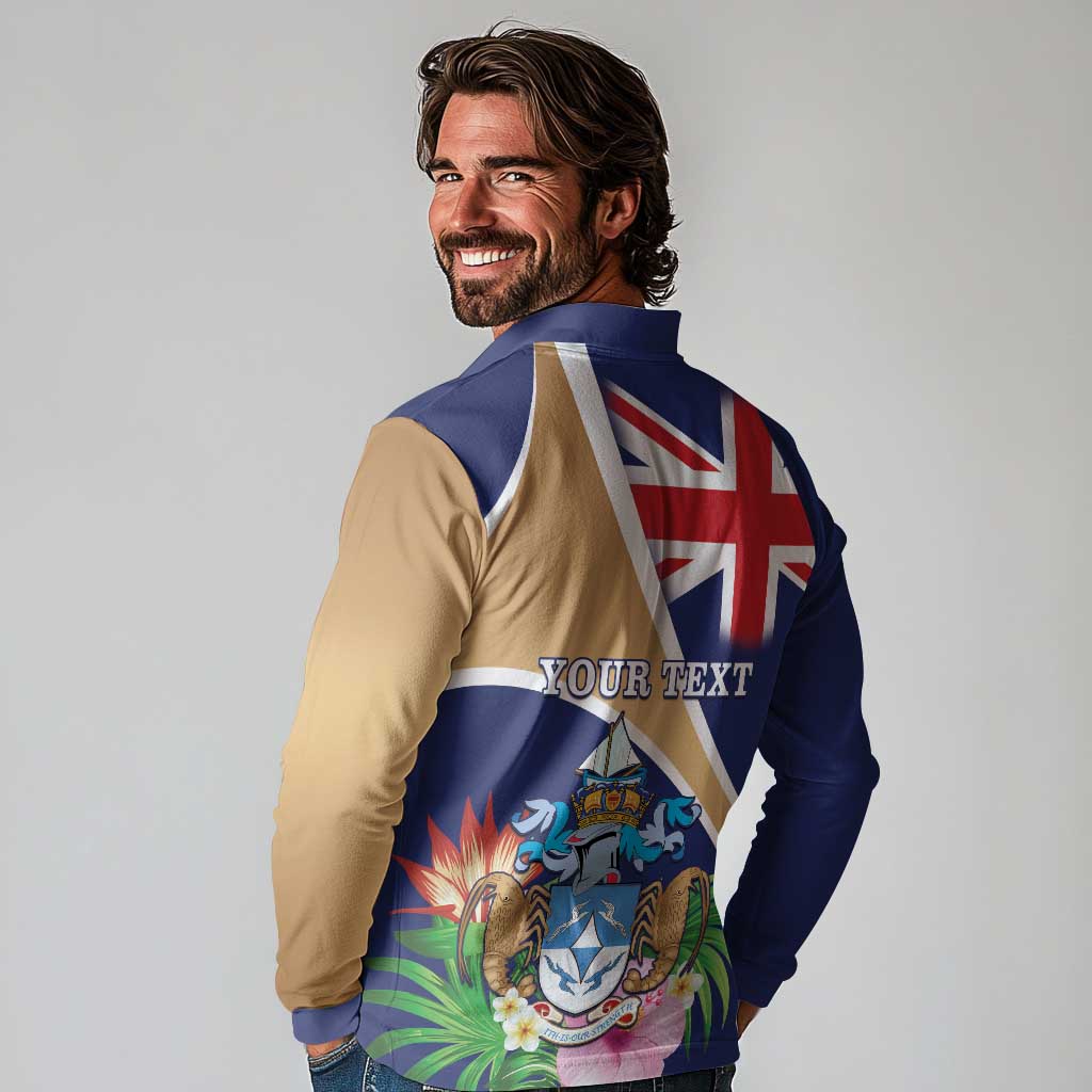Personalized Tristan da Cunha Long Sleeve Polo Shirt Coat Of Arms - Flag Style
