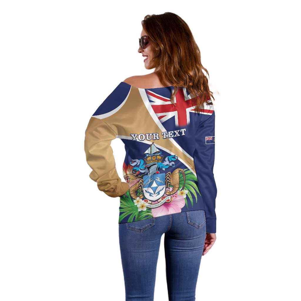 Personalized Tristan da Cunha Off Shoulder Sweater Coat Of Arms - Flag Style