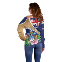 Personalized Tristan da Cunha Off Shoulder Sweater Coat Of Arms - Flag Style