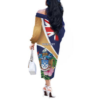 Personalized Tristan da Cunha Off The Shoulder Long Sleeve Dress Coat Of Arms - Flag Style