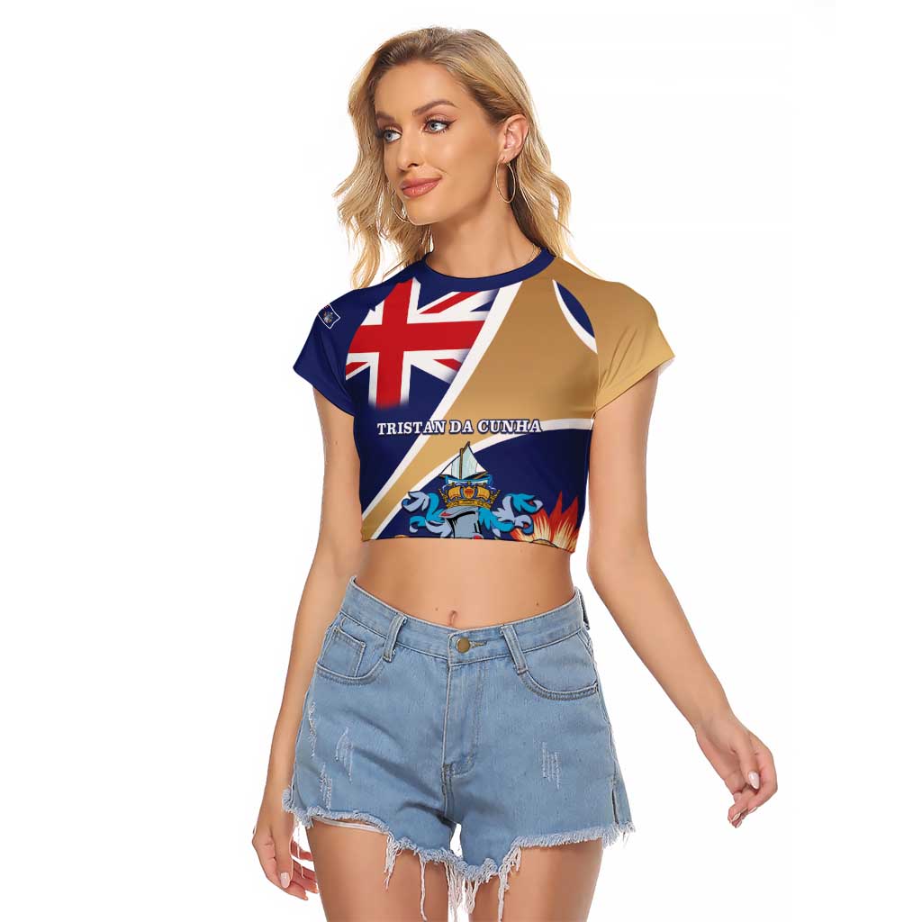 Personalized Tristan da Cunha Raglan Cropped T Shirt Coat Of Arms - Flag Style