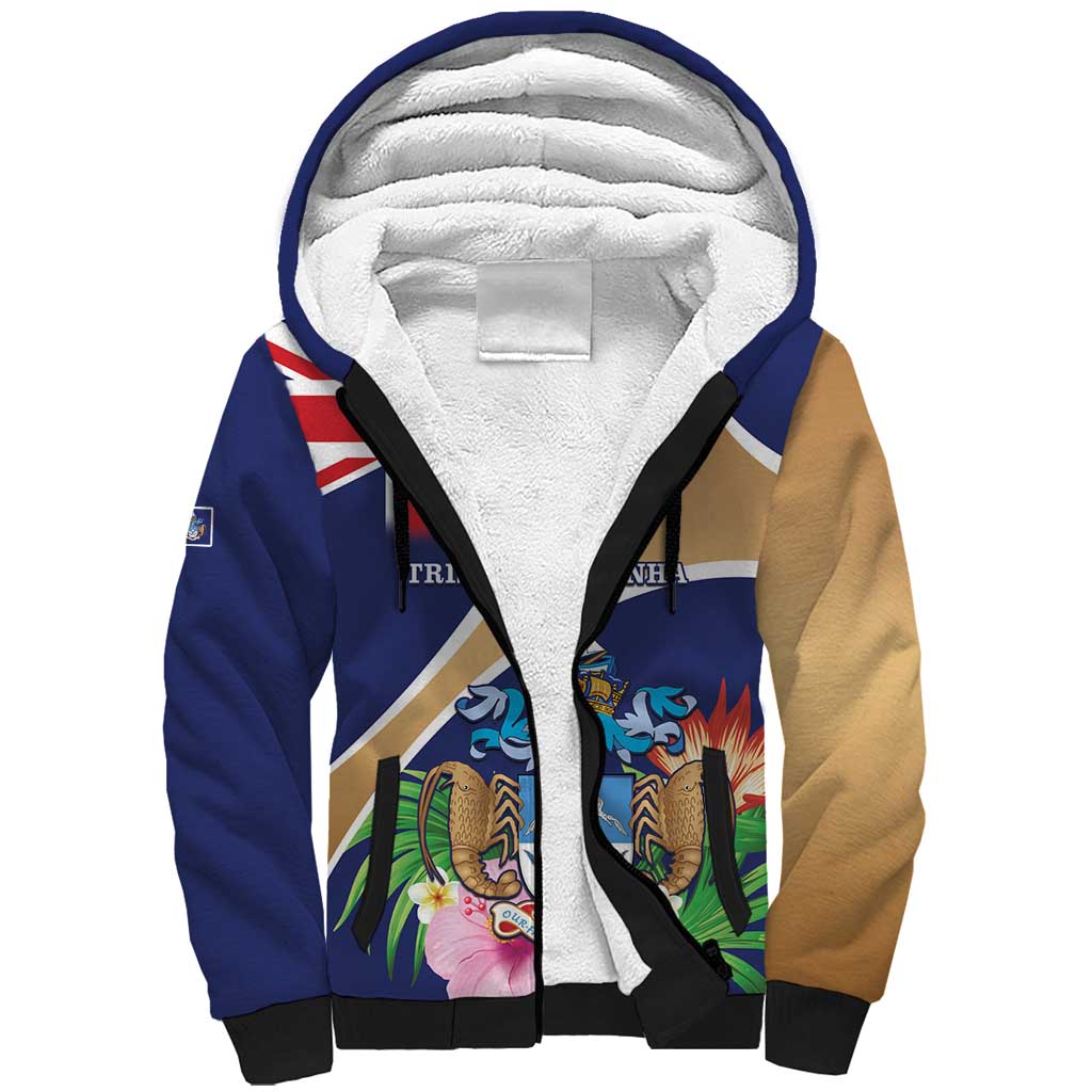 Personalized Tristan da Cunha Sherpa Hoodie Coat Of Arms - Flag Style