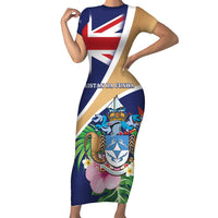 Personalized Tristan da Cunha Short Sleeve Bodycon Dress Coat Of Arms - Flag Style