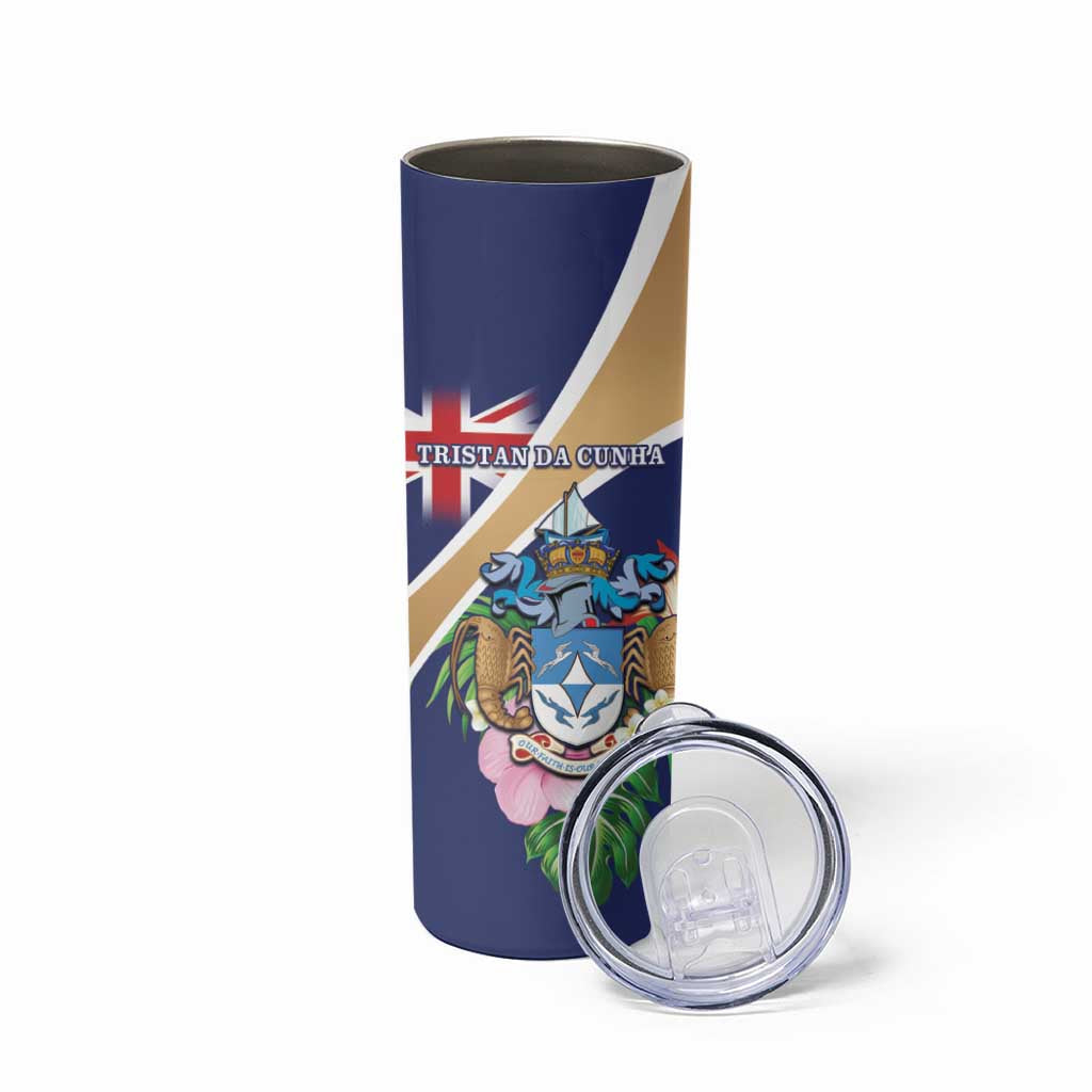 Personalized Tristan da Cunha Skinny Tumbler Coat Of Arms - Flag Style