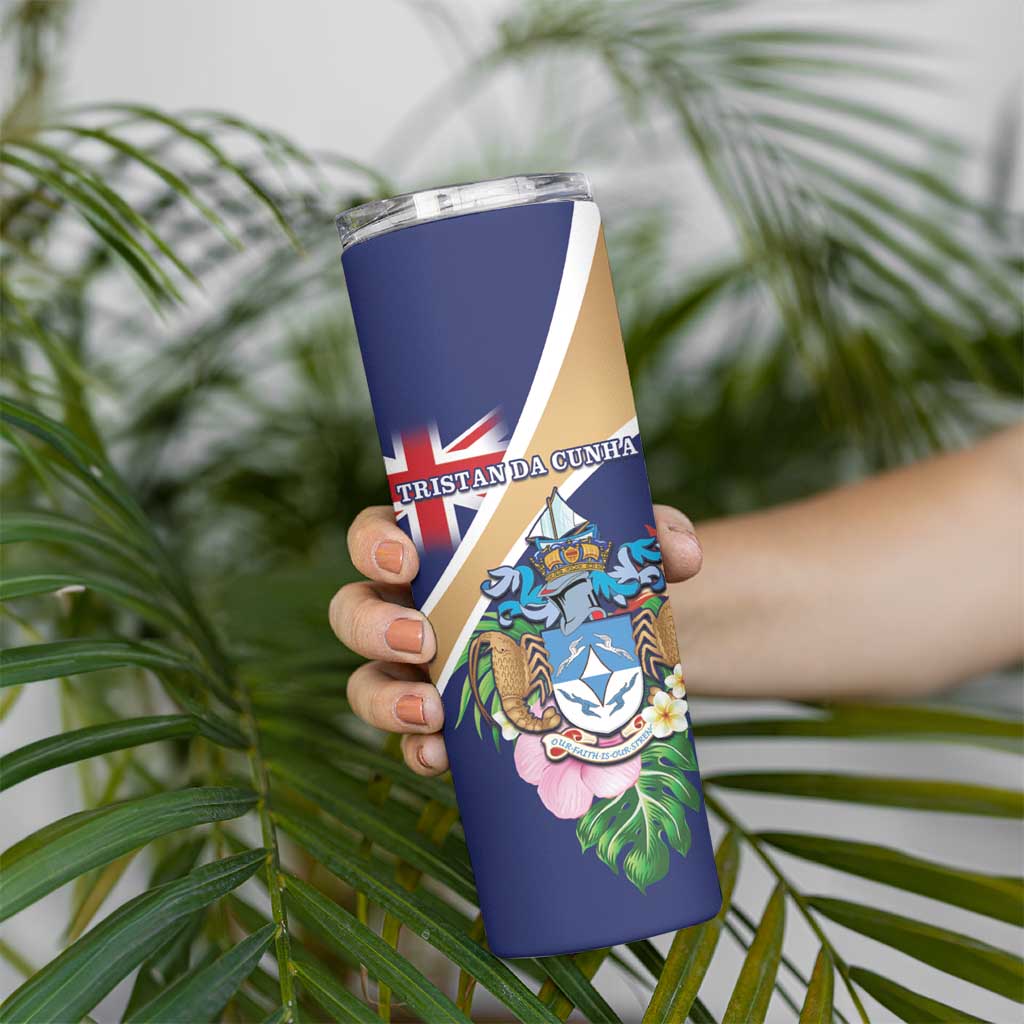 Personalized Tristan da Cunha Skinny Tumbler Coat Of Arms - Flag Style