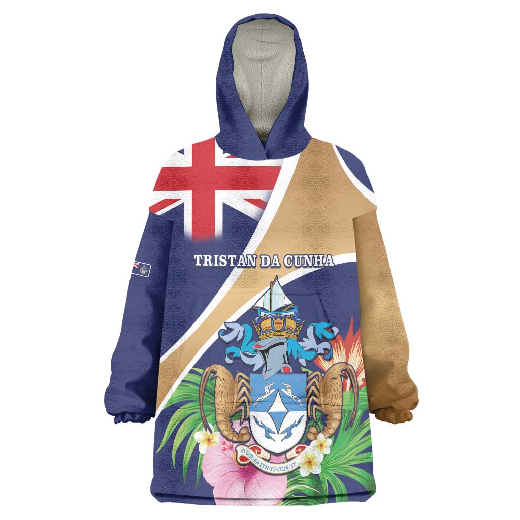 Personalized Tristan da Cunha Wearable Blanket Hoodie Coat Of Arms - Flag Style