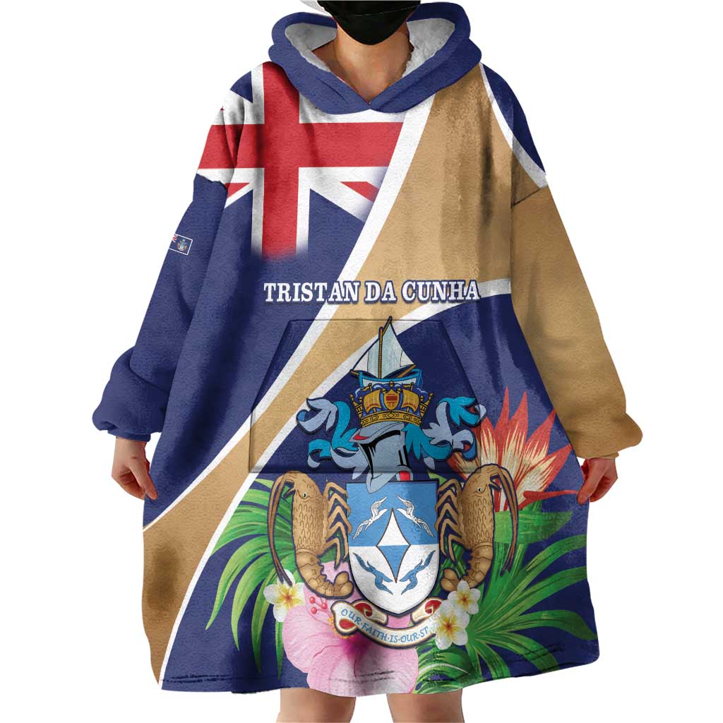 Personalized Tristan da Cunha Wearable Blanket Hoodie Coat Of Arms - Flag Style