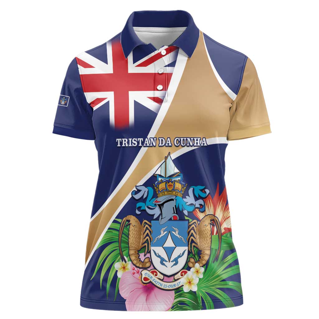 Personalized Tristan da Cunha Women Polo Shirt Coat Of Arms - Flag Style