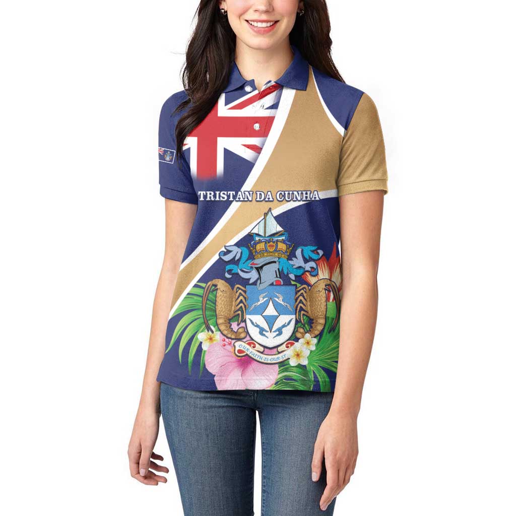 Personalized Tristan da Cunha Women Polo Shirt Coat Of Arms - Flag Style