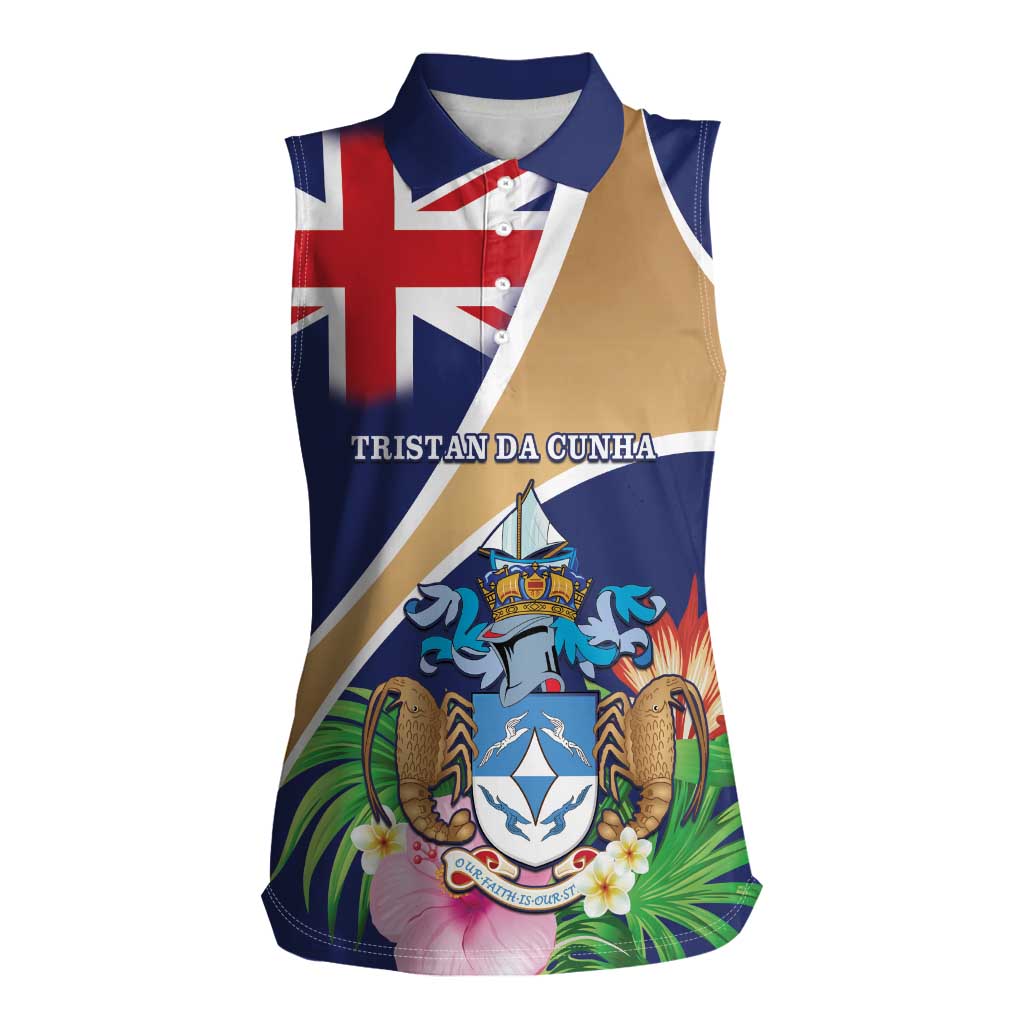 Personalized Tristan da Cunha Women Sleeveless Polo Shirt Coat Of Arms - Flag Style
