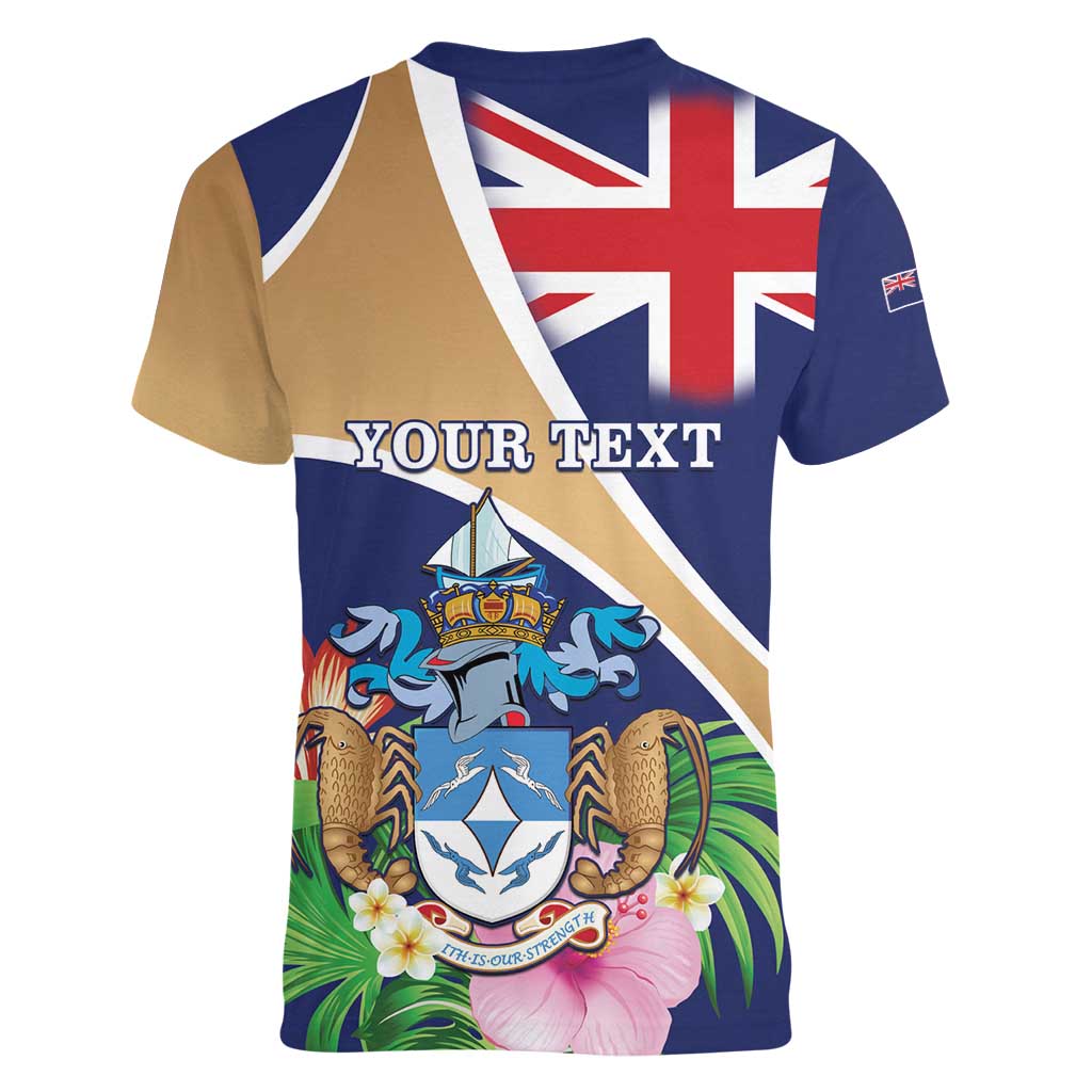 Personalized Tristan da Cunha Women V-Neck T-Shirt Coat Of Arms - Flag Style