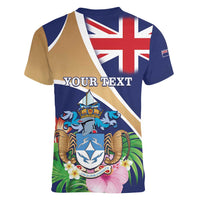 Personalized Tristan da Cunha Women V-Neck T-Shirt Coat Of Arms - Flag Style