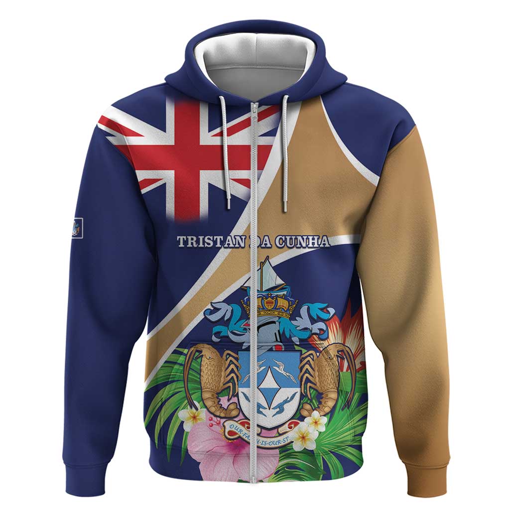 Personalized Tristan da Cunha Zip Hoodie Coat Of Arms - Flag Style