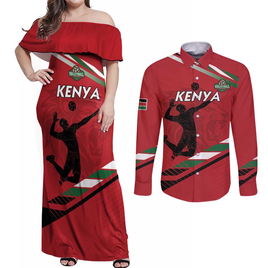 Custom Kenya Volleyball Couples Matching Off Shoulder Maxi Dress and Long Sleeve Button Shirt We Are Champions