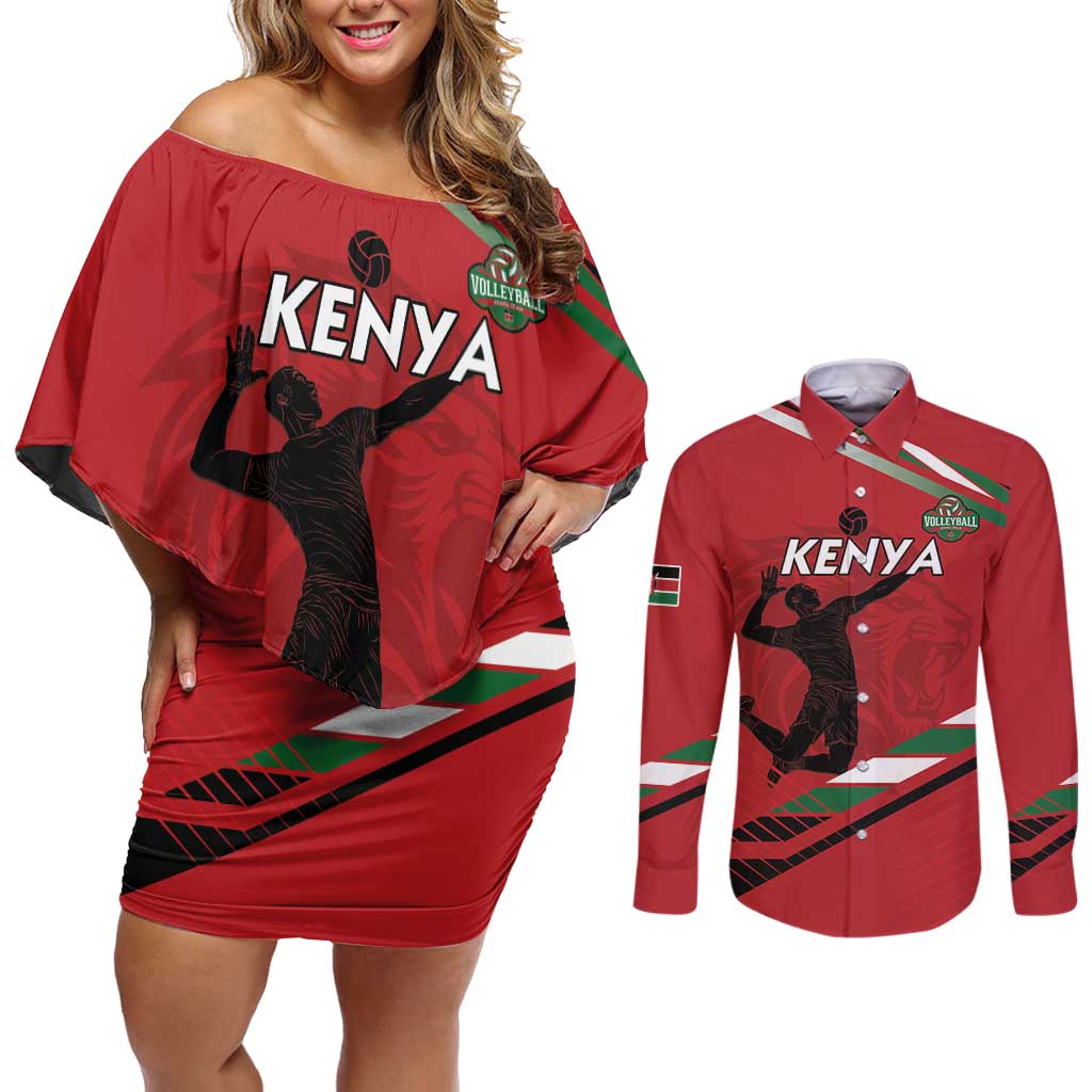 Custom Kenya Volleyball Couples Matching Off Shoulder Short Dress and Long Sleeve Button Shirt We Are Champions