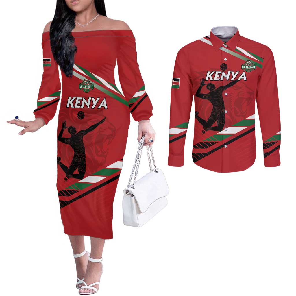 Custom Kenya Volleyball Couples Matching Off The Shoulder Long Sleeve Dress and Long Sleeve Button Shirt We Are Champions