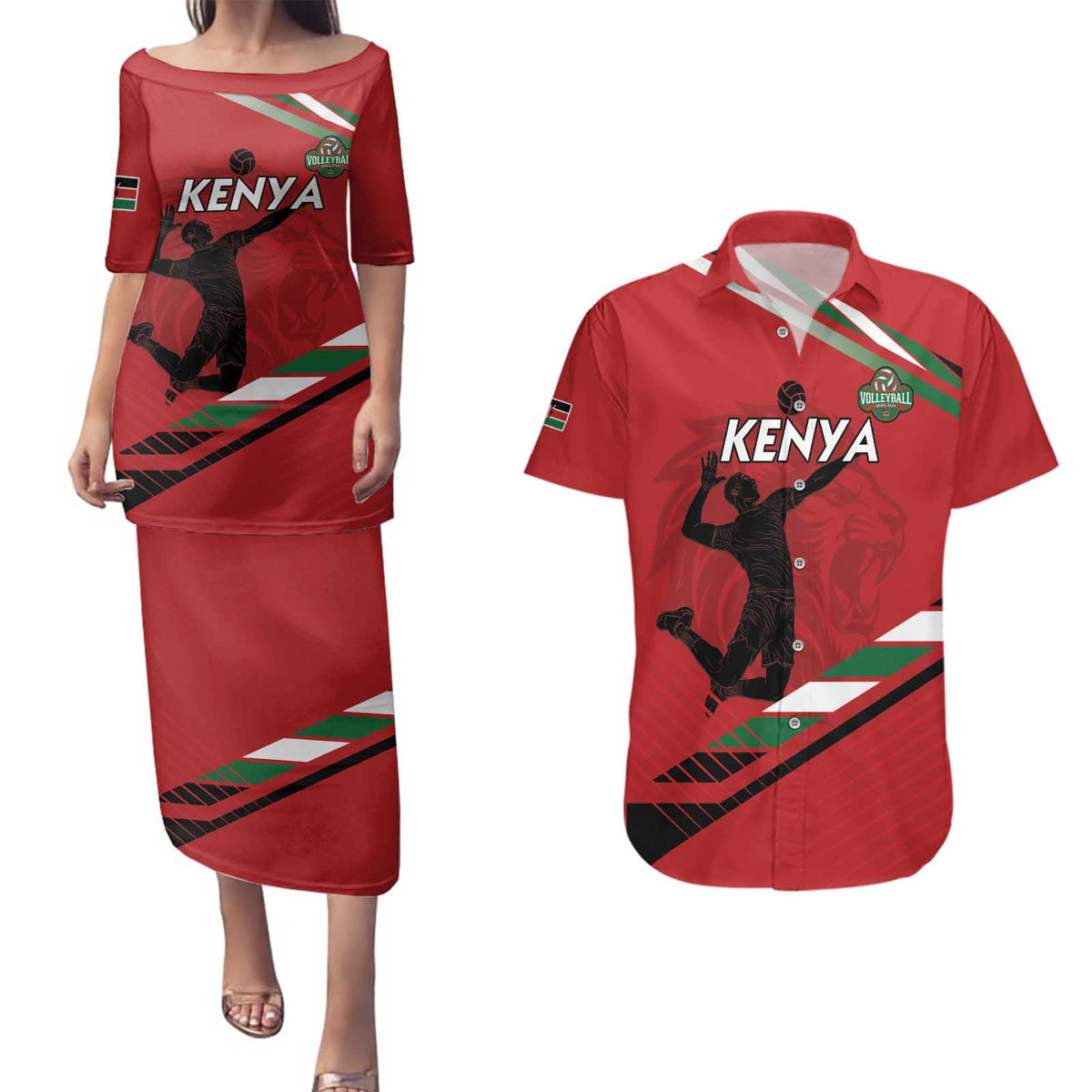 Custom Kenya Volleyball Couples Matching Puletasi and Hawaiian Shirt We Are Champions