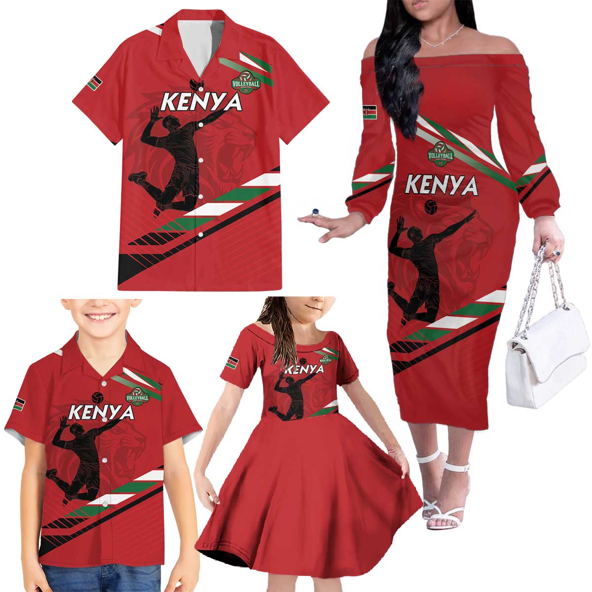 Custom Kenya Volleyball Family Matching Off The Shoulder Long Sleeve Dress and Hawaiian Shirt We Are Champions