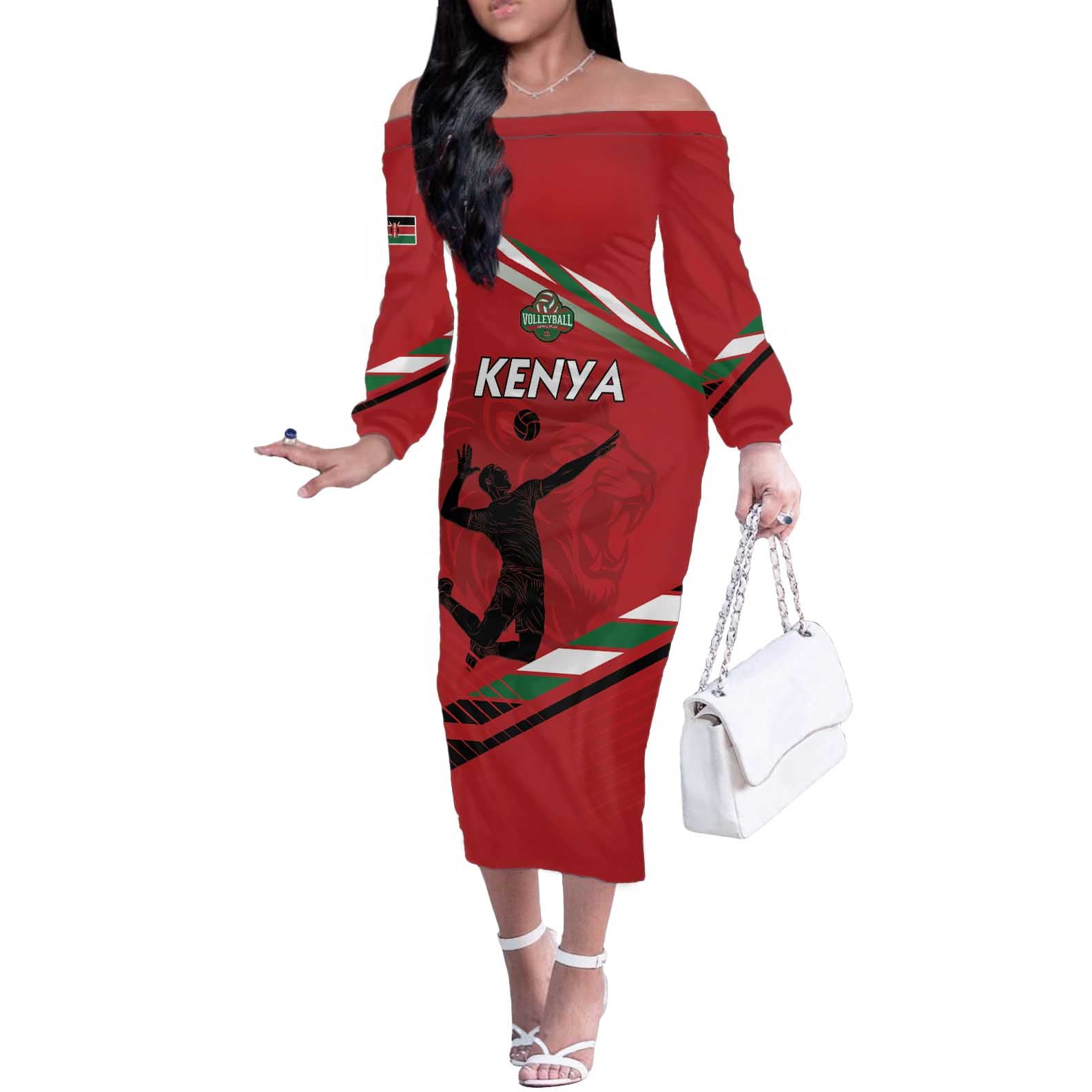 Custom Kenya Volleyball Off The Shoulder Long Sleeve Dress We Are Champions