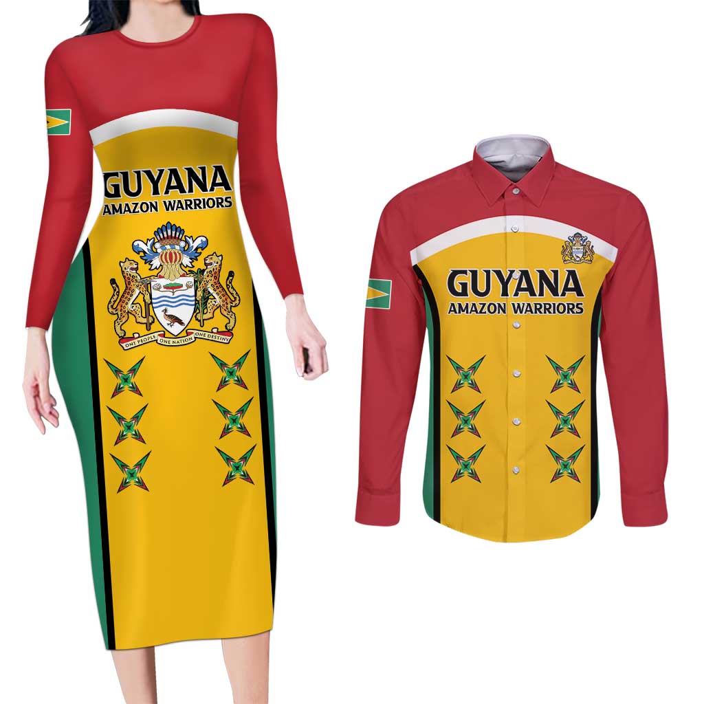 Custom Guyana Cricket Couples Matching Long Sleeve Bodycon Dress and Long Sleeve Button Shirt Come On Amazon Warriors