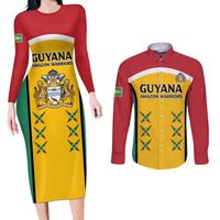 Custom Guyana Cricket Couples Matching Long Sleeve Bodycon Dress and Long Sleeve Button Shirt Come On Amazon Warriors