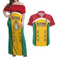 Custom Guyana Cricket Couples Matching Off Shoulder Maxi Dress and Hawaiian Shirt Come On Amazon Warriors