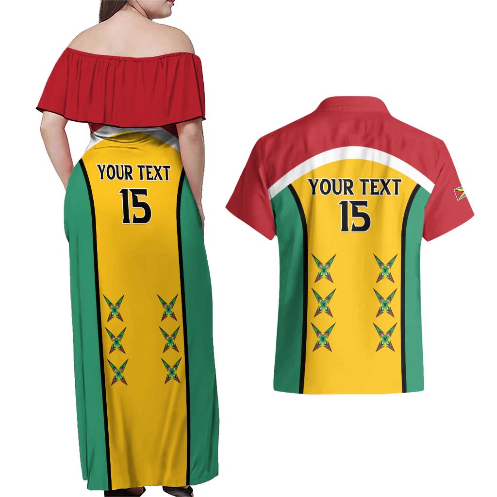 Custom Guyana Cricket Couples Matching Off Shoulder Maxi Dress and Hawaiian Shirt Come On Amazon Warriors