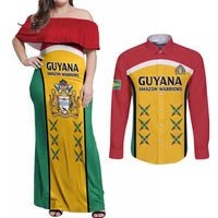 Custom Guyana Cricket Couples Matching Off Shoulder Maxi Dress and Long Sleeve Button Shirt Come On Amazon Warriors