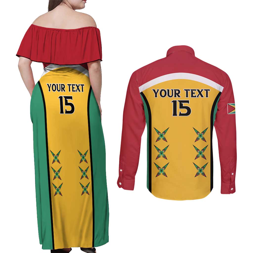 Custom Guyana Cricket Couples Matching Off Shoulder Maxi Dress and Long Sleeve Button Shirt Come On Amazon Warriors