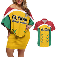 Custom Guyana Cricket Couples Matching Off Shoulder Short Dress and Hawaiian Shirt Come On Amazon Warriors