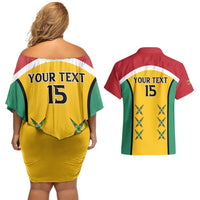 Custom Guyana Cricket Couples Matching Off Shoulder Short Dress and Hawaiian Shirt Come On Amazon Warriors