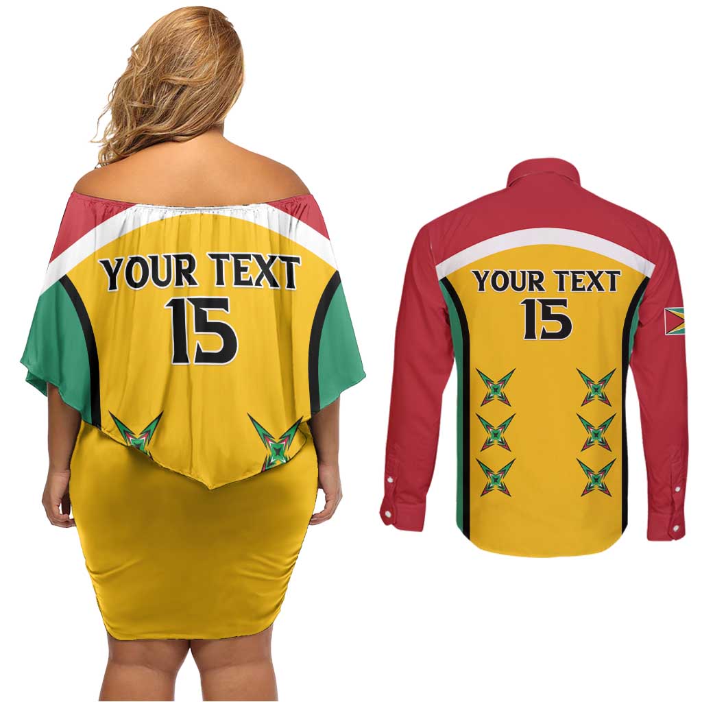 Custom Guyana Cricket Couples Matching Off Shoulder Short Dress and Long Sleeve Button Shirt Come On Amazon Warriors