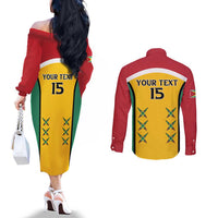 Custom Guyana Cricket Couples Matching Off The Shoulder Long Sleeve Dress and Long Sleeve Button Shirt Come On Amazon Warriors