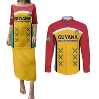 Custom Guyana Cricket Couples Matching Puletasi and Long Sleeve Button Shirt Come On Amazon Warriors