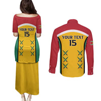 Custom Guyana Cricket Couples Matching Puletasi and Long Sleeve Button Shirt Come On Amazon Warriors