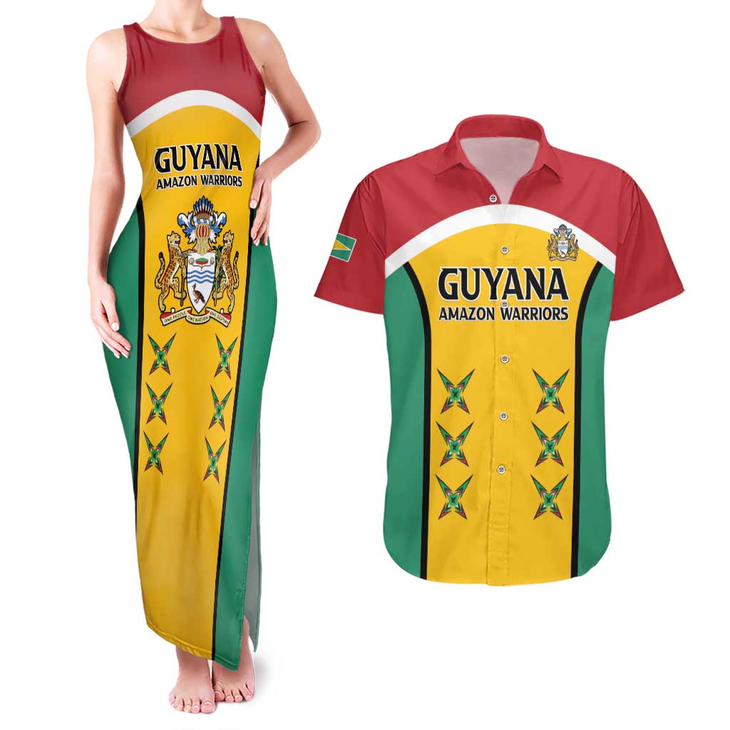 Custom Guyana Cricket Couples Matching Tank Maxi Dress and Hawaiian Shirt Come On Amazon Warriors