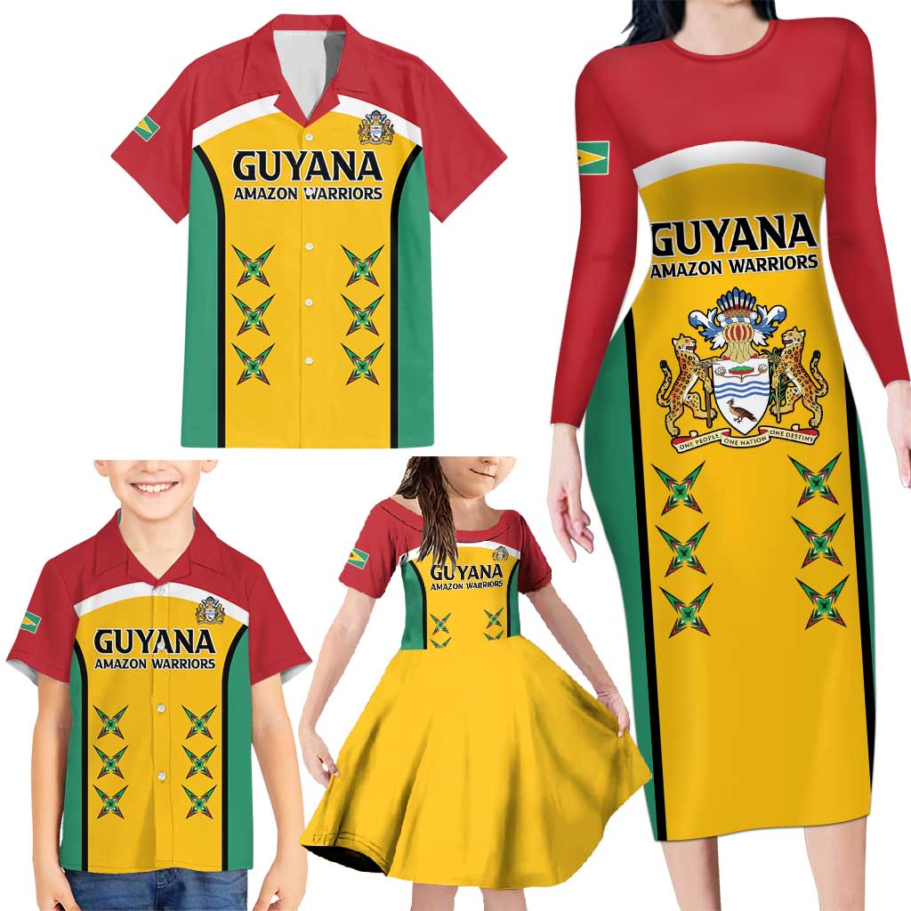 Custom Guyana Cricket Family Matching Long Sleeve Bodycon Dress and Hawaiian Shirt Come On Amazon Warriors