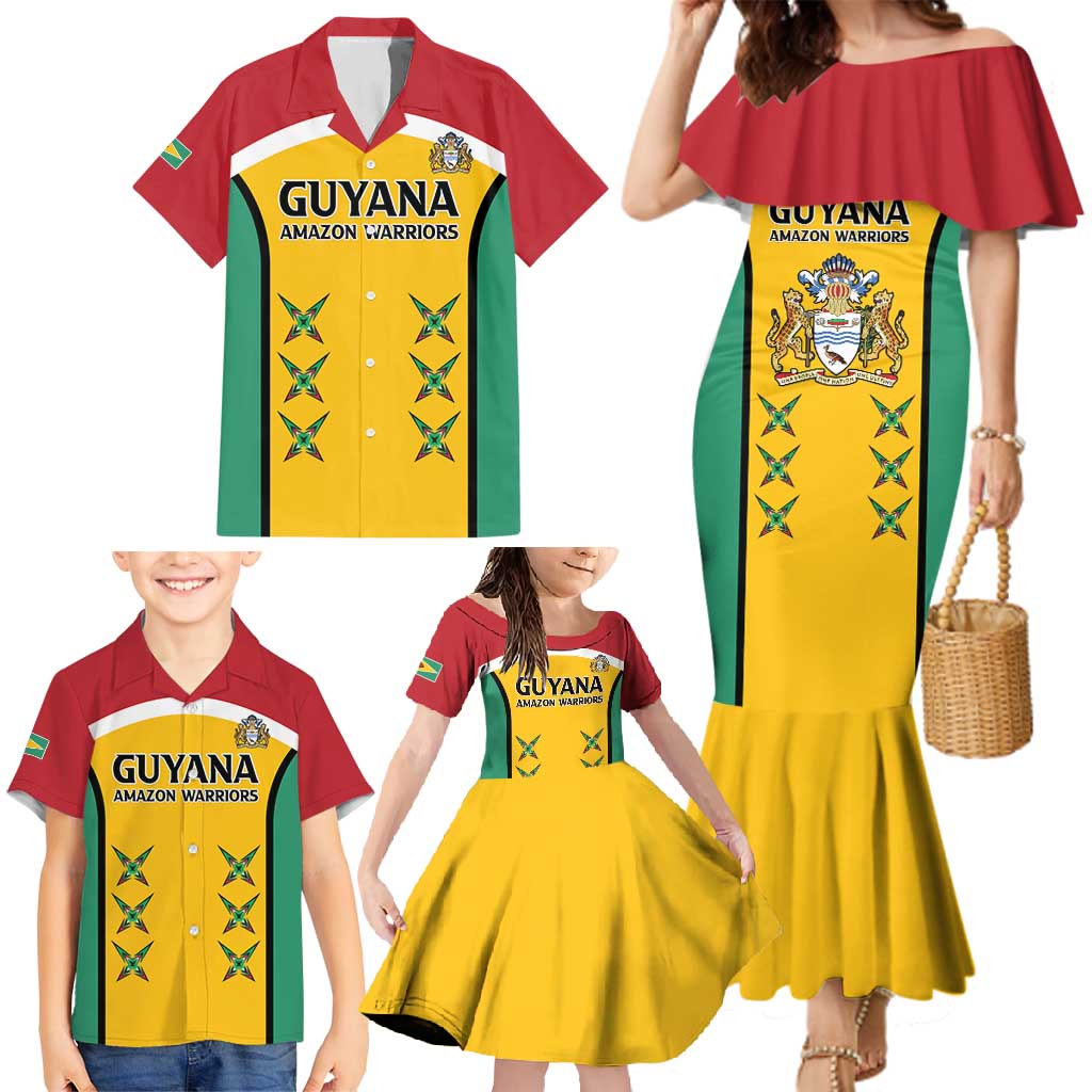Custom Guyana Cricket Family Matching Mermaid Dress and Hawaiian Shirt Come On Amazon Warriors