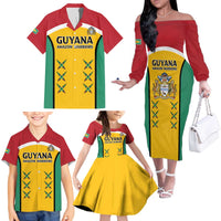 Custom Guyana Cricket Family Matching Off The Shoulder Long Sleeve Dress and Hawaiian Shirt Come On Amazon Warriors