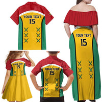 Custom Guyana Cricket Family Matching Off Shoulder Maxi Dress and Hawaiian Shirt Come On Amazon Warriors