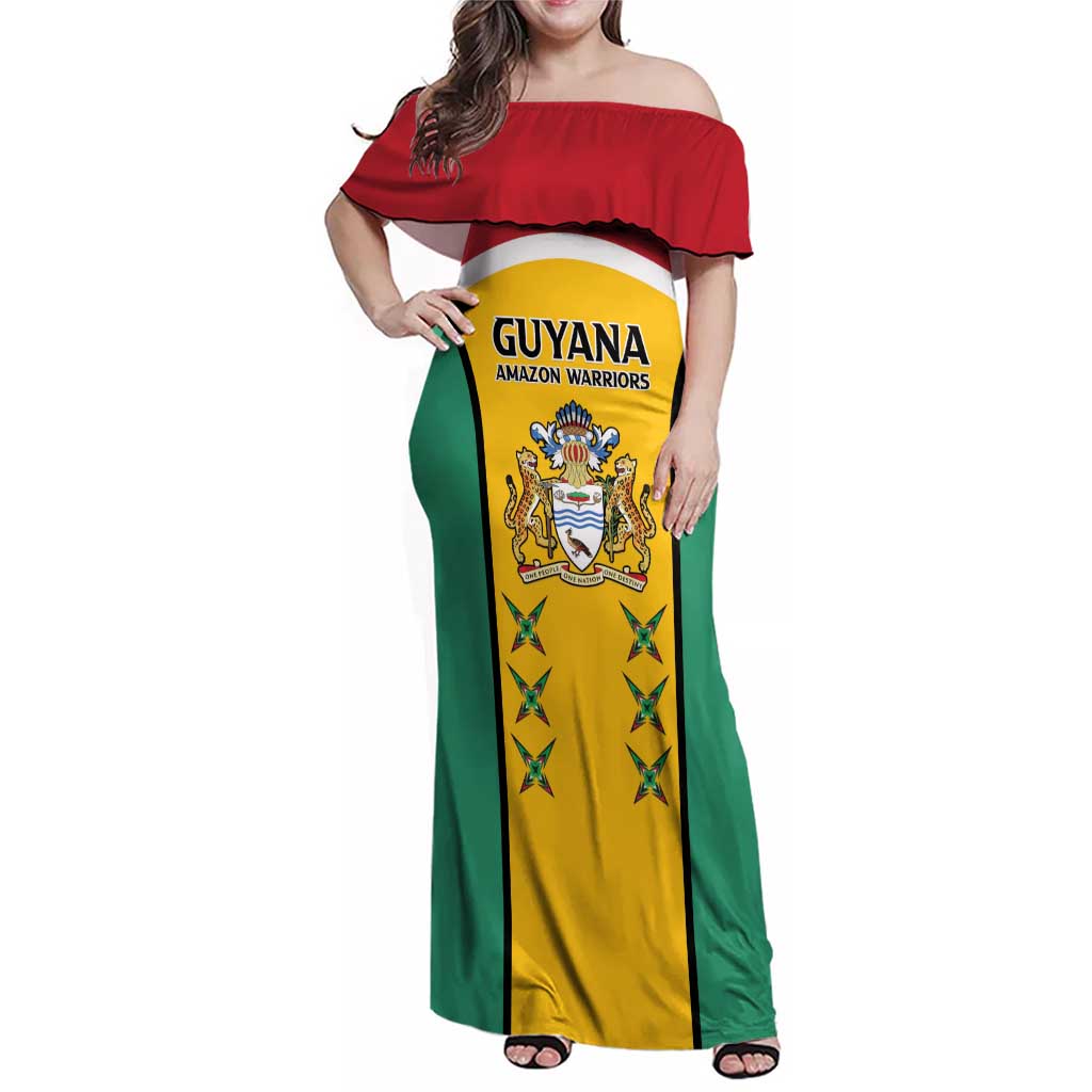 Custom Guyana Cricket Family Matching Off Shoulder Maxi Dress and Hawaiian Shirt Come On Amazon Warriors