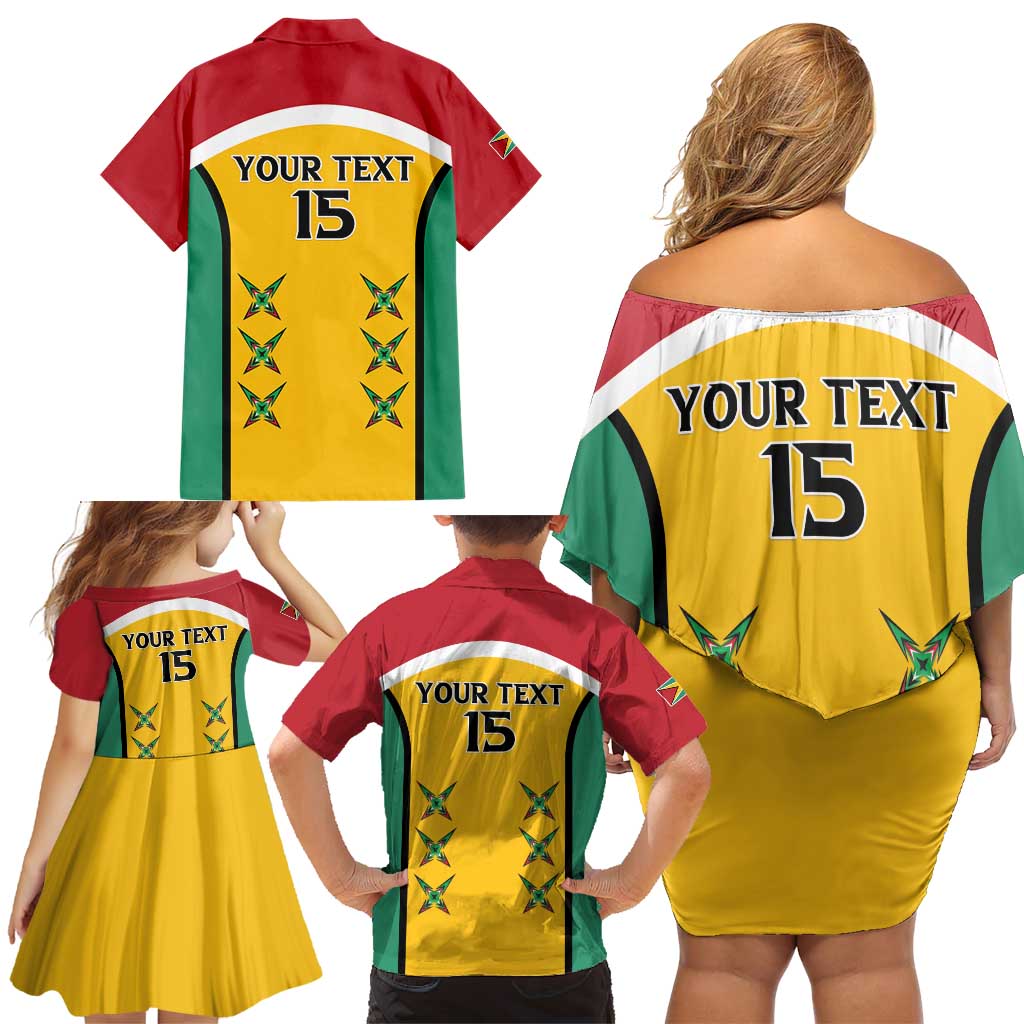 Custom Guyana Cricket Family Matching Off Shoulder Short Dress and Hawaiian Shirt Come On Amazon Warriors