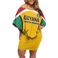 Custom Guyana Cricket Family Matching Off Shoulder Short Dress and Hawaiian Shirt Come On Amazon Warriors