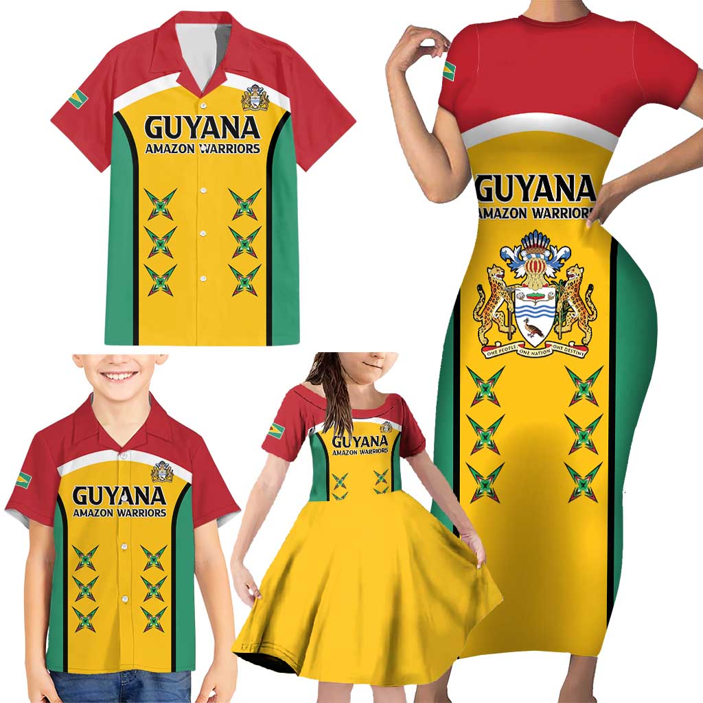 Custom Guyana Cricket Family Matching Short Sleeve Bodycon Dress and Hawaiian Shirt Come On Amazon Warriors